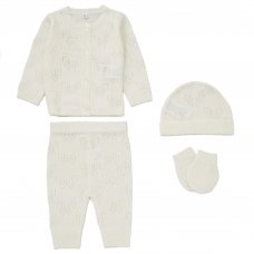 D07067: Baby Girls Knitted 4 Piece Outfit In A Gift Box (NB-6 Months)